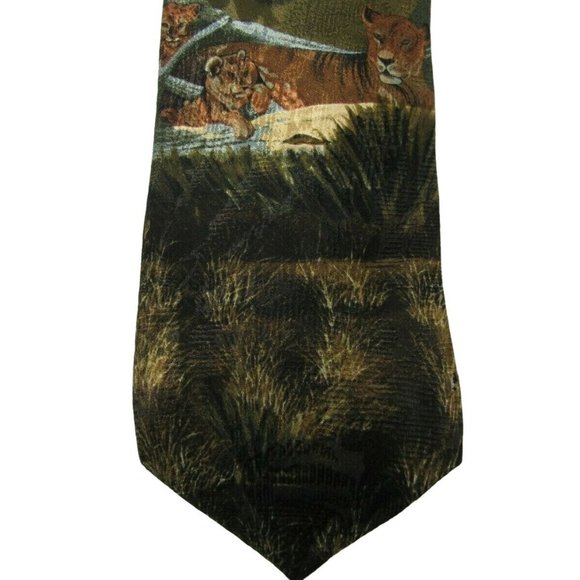 Men's Neck Tie Endangered Species African Lion Lioness Cubs Pride Silk USA - Picture 2 of 5